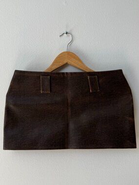 Milkwhite Faux Leather Mini Skirt Brown Used Finish XS